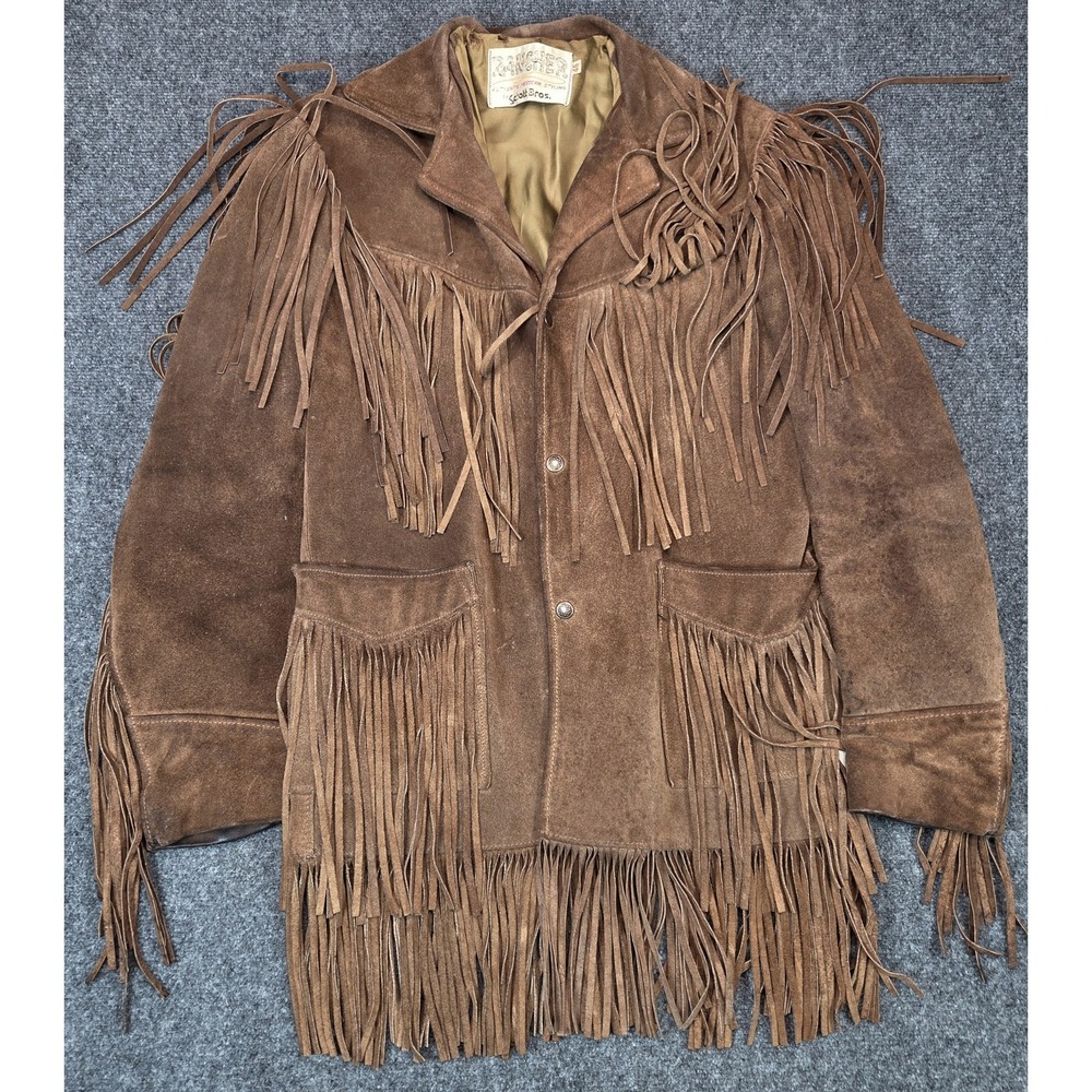 Schott Rancher Jacket Mens 40 Brown Suede Leather Fringes Vintage